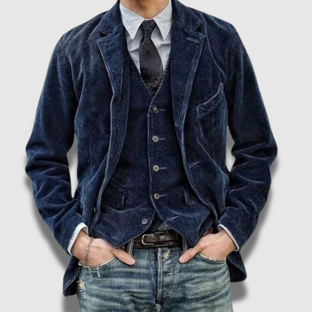 Classic men's blazer and vest set | Slim fit blazer with suit vest | Vintage two-piece for business and leisure | Single-breasted