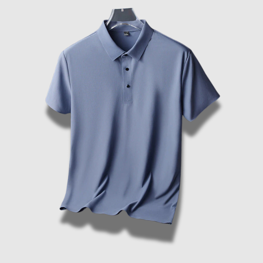 Classic men's polo shirt made of lightweight silk | Breathable short-sleeve polo with button placket and textured collar
