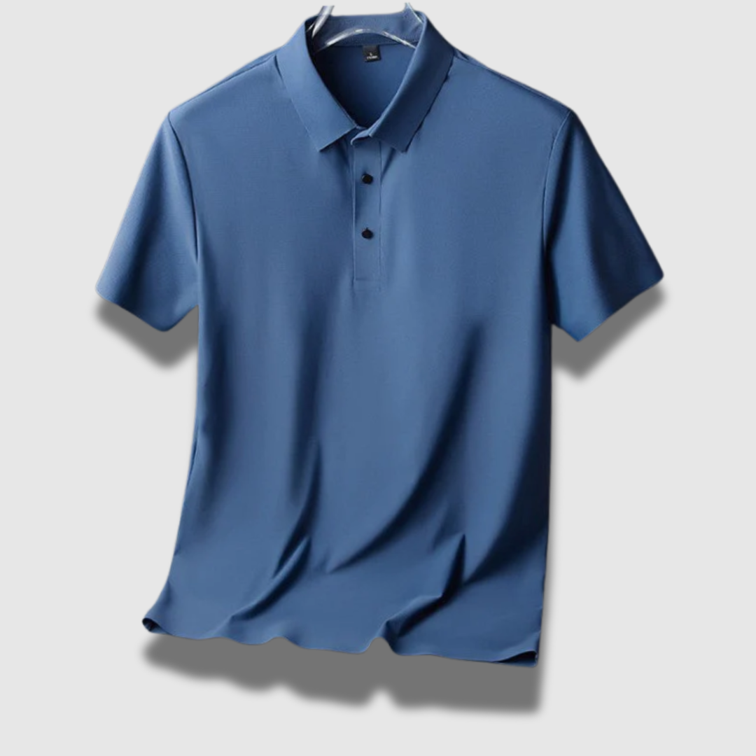 Classic men's polo shirt made of lightweight silk | Breathable short-sleeve polo with button placket and textured collar