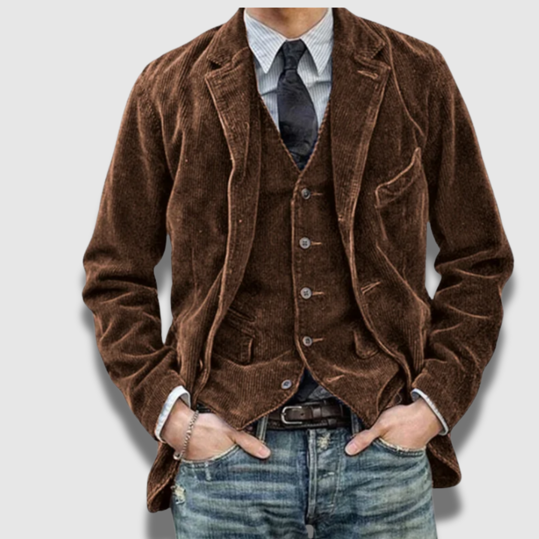 Classic men's blazer and vest set | Slim fit blazer with suit vest | Vintage two-piece for business and leisure | Single-breasted
