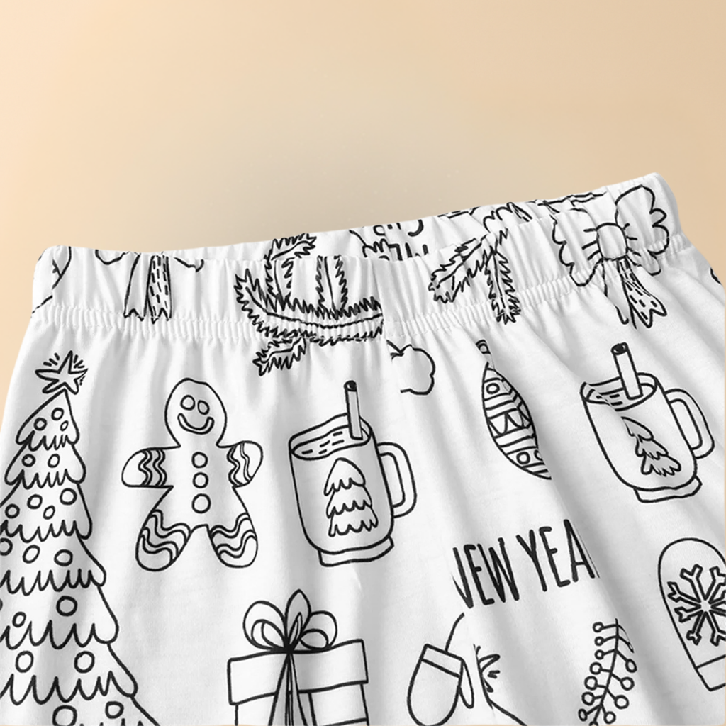 Kinder Baumwoll-Schlafanzug-Set zum Ausmalen – Kreativer Weihnachts-Pyjama