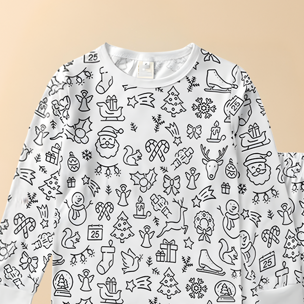 Kinder Baumwoll-Schlafanzug-Set zum Ausmalen – Kreativer Weihnachts-Pyjama
