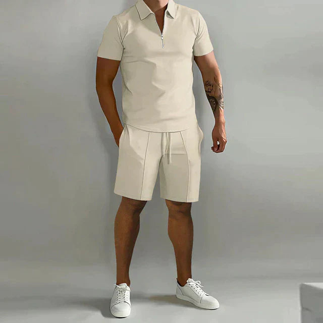 Charcoal | Men's Outfit – Polo and Drawstring Shorts Set With Zip Design 5