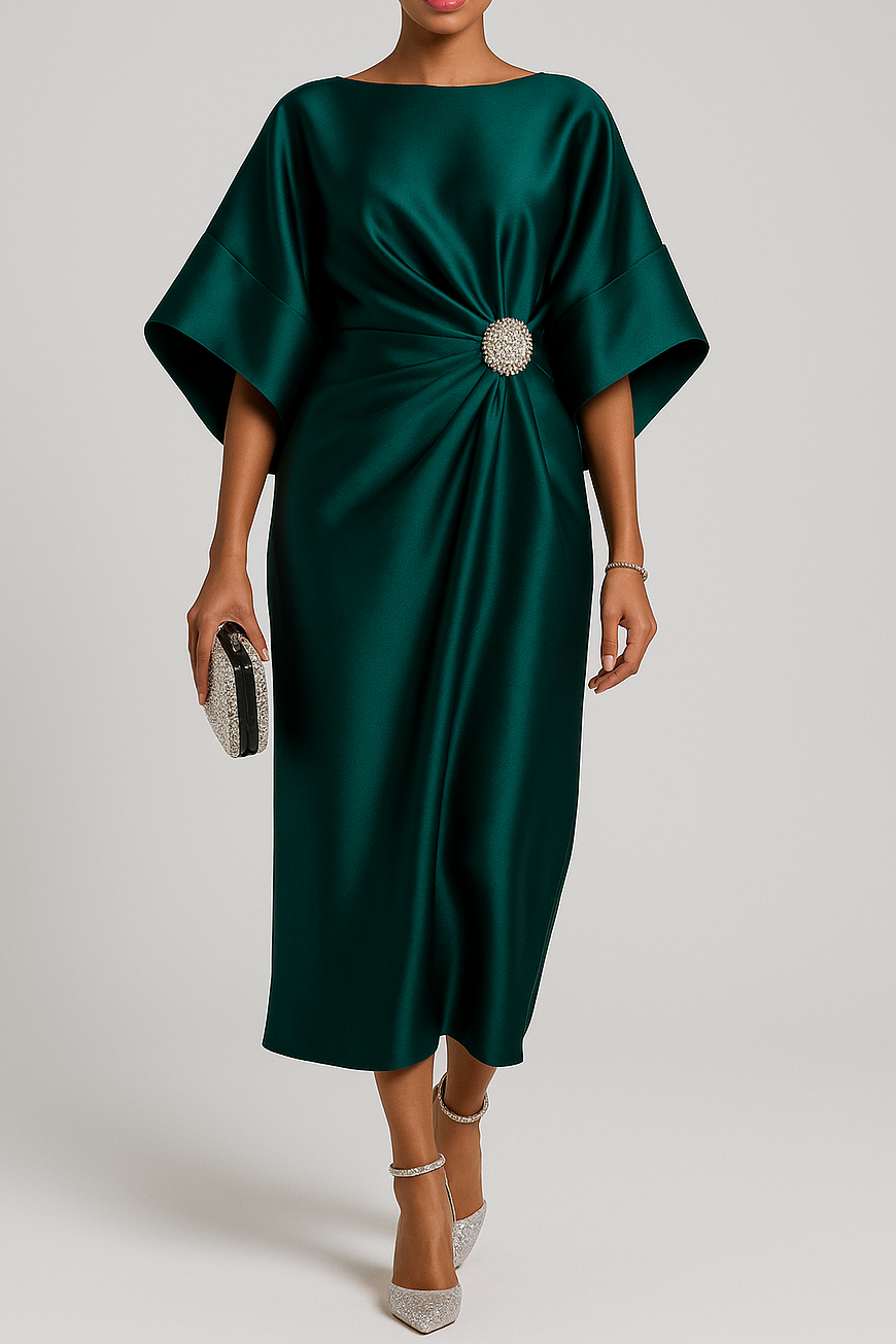 Maxikleid aus Satin mit weiten Ärmeln für Damen