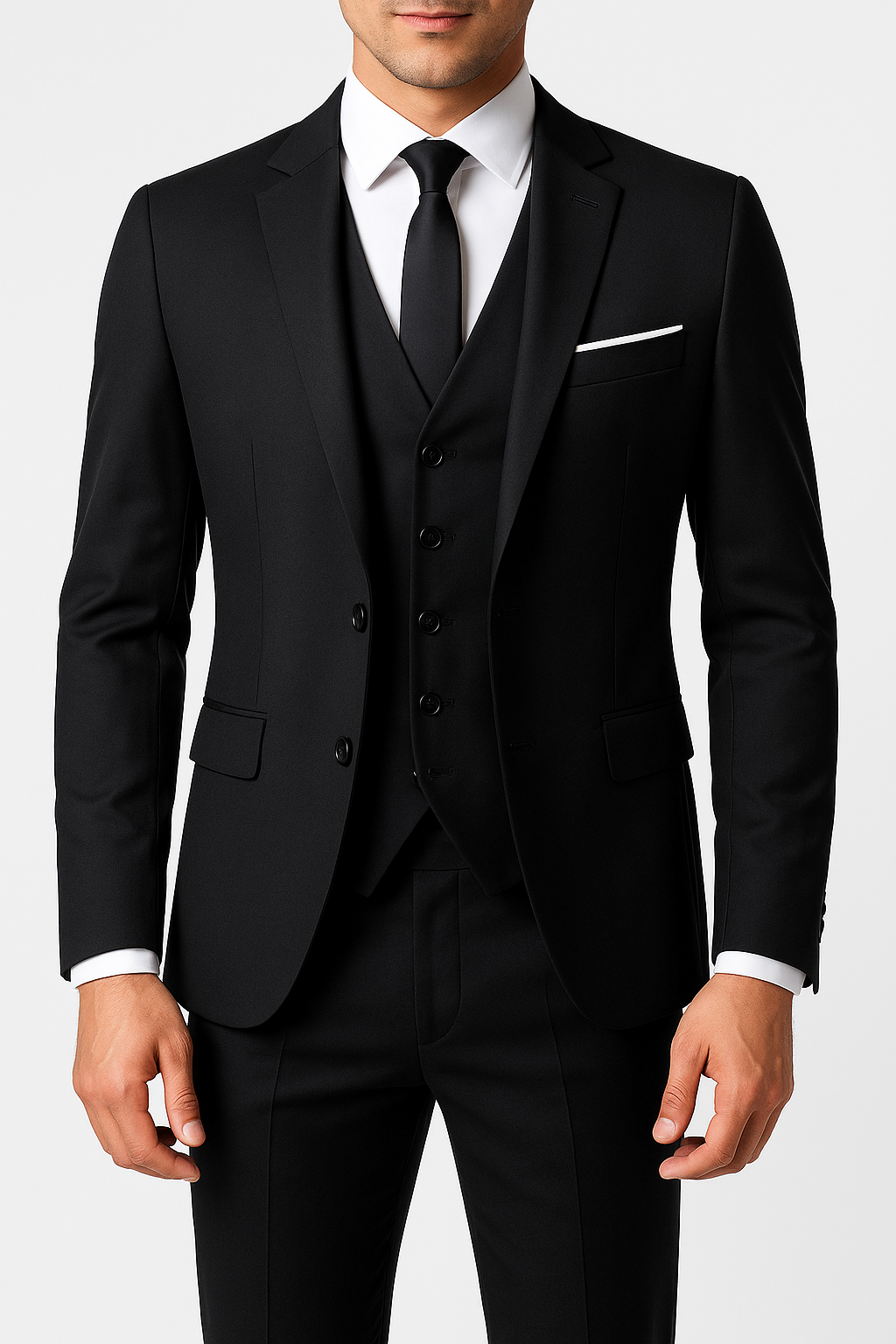 Eleganter dreiteiliger Herrenanzug im Slim-Fit-Schnitt für Hochzeiten und Bankette