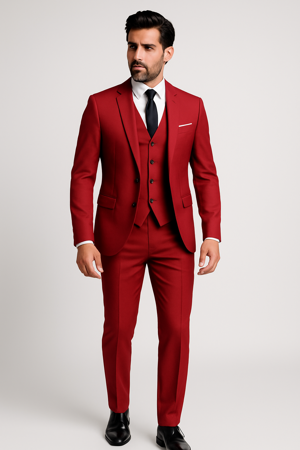 Elegant three-piece men's suit in slim fit cut for weddings and banquets