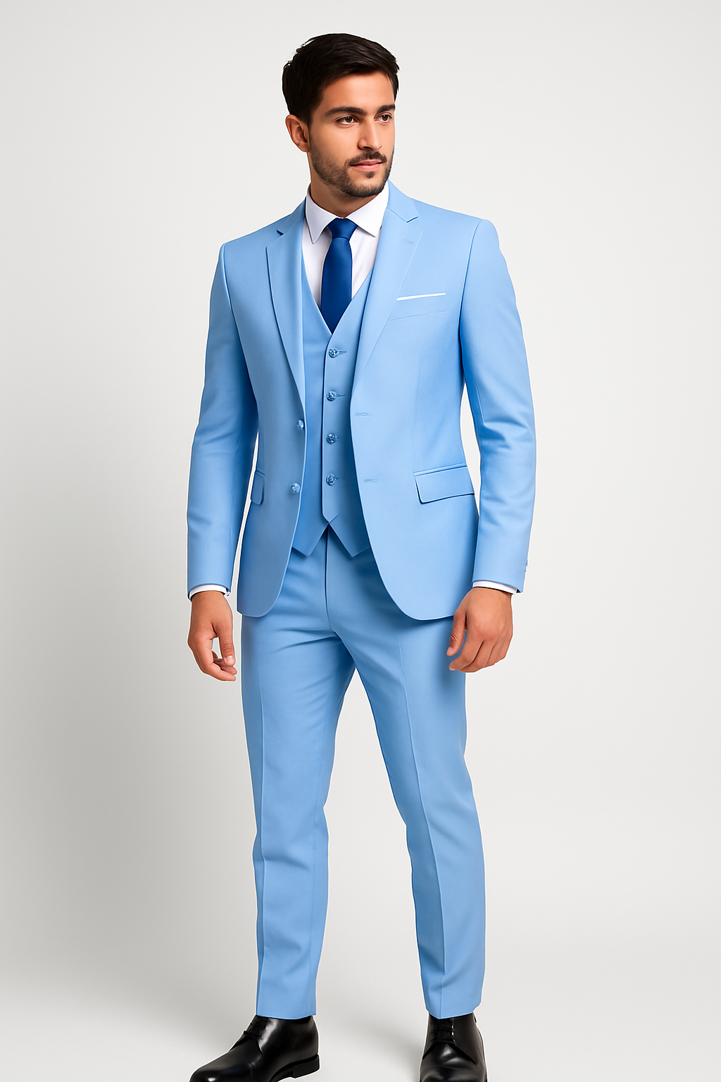 Elegant three-piece men's suit in slim fit cut for weddings and banquets