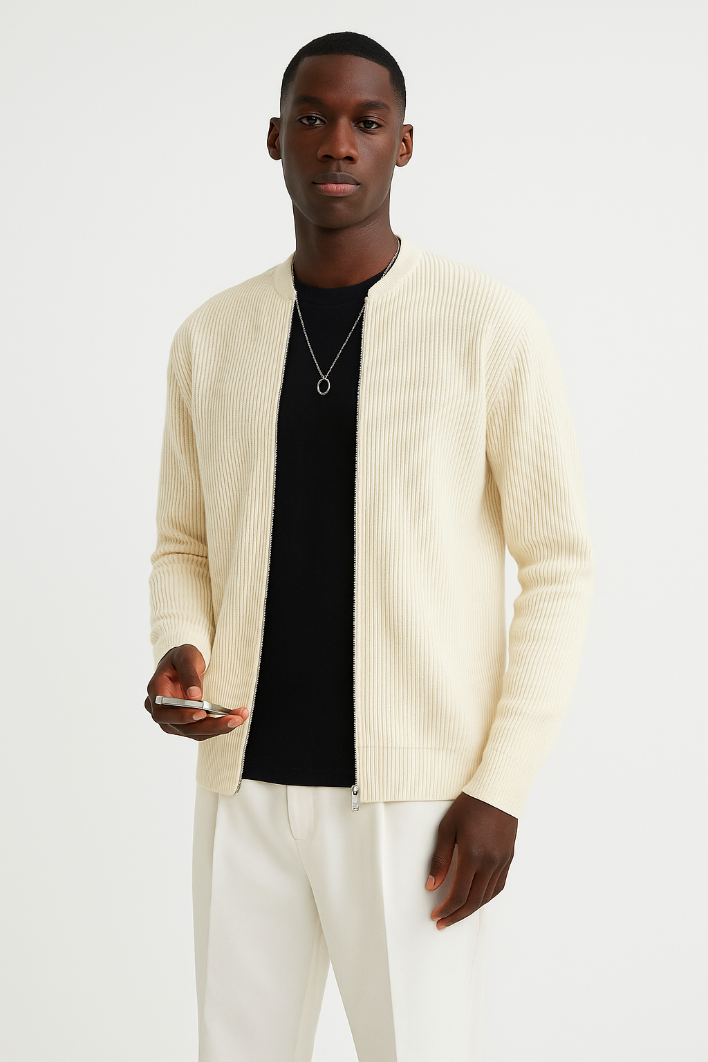 Herren-Strickpullover mit Reißverschluss und Rippstrick | Modern und minimalistisch