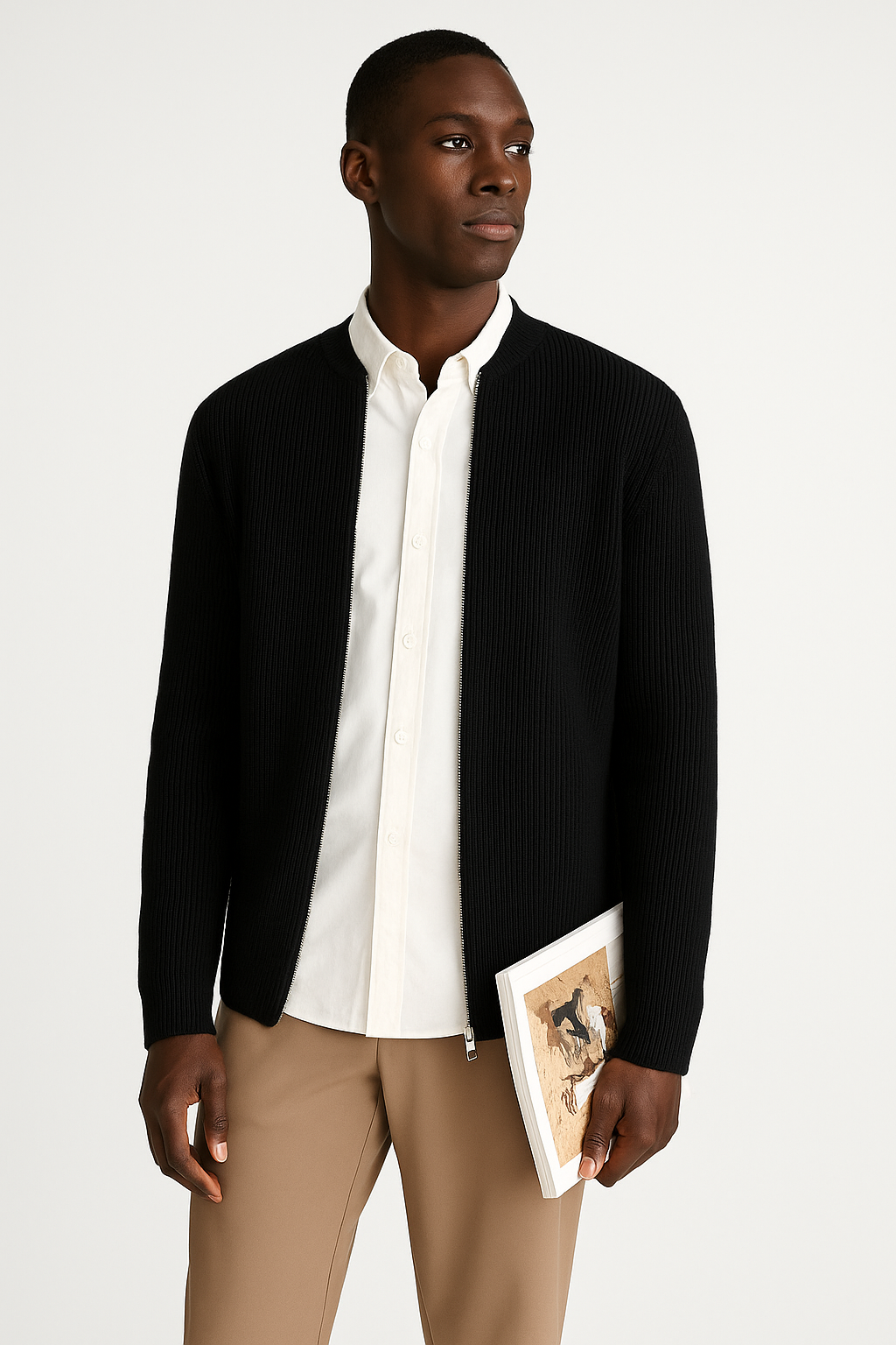 Men's knitted sweater with zipper and rib knit | Modern and minimalist