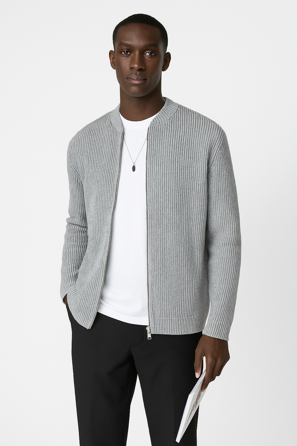 Herren-Strickpullover mit Reißverschluss und Rippstrick | Modern und minimalistisch