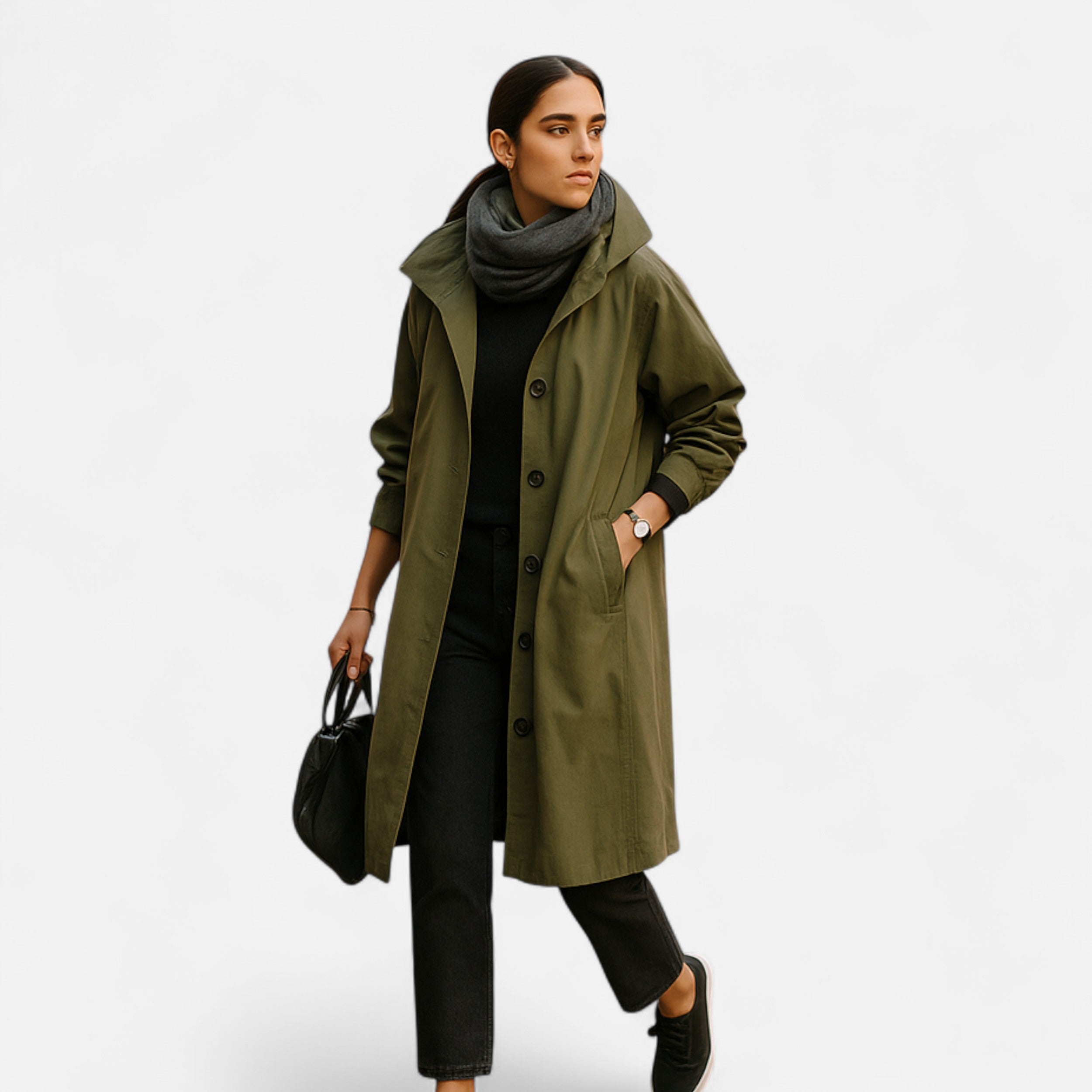 Zeitloser wasserdichter Damen-Trenchcoat mit Kapuze
