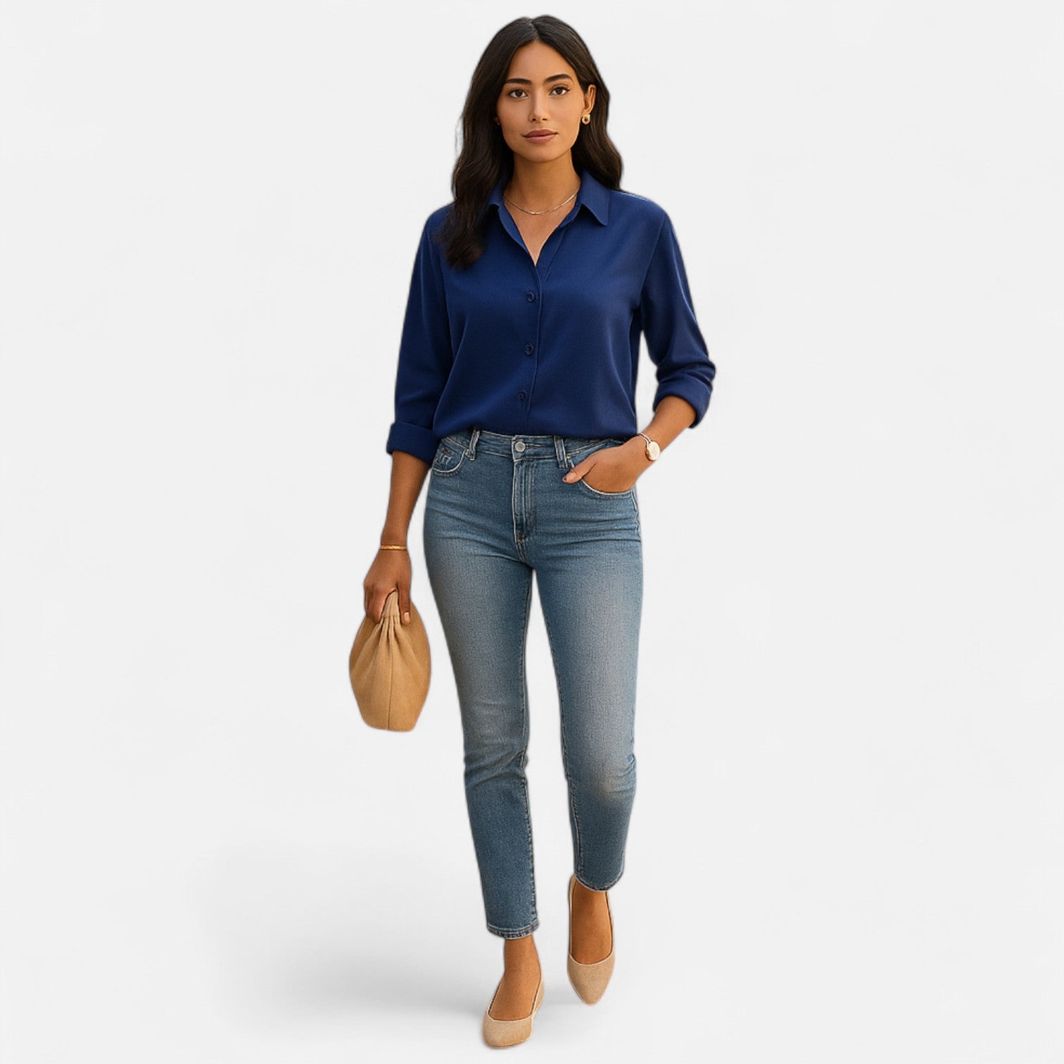 Damenbluse mit klassischem Kragen und fließender Silhouette – Zeitlose Eleganz, raffinierter Komfort