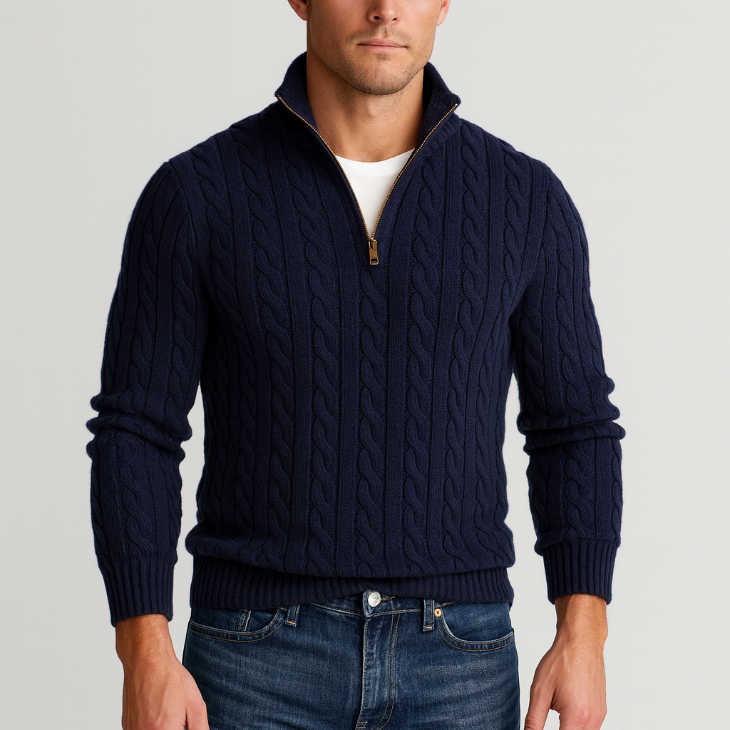 Lorenzo Bellucci | Luxuriöser Herrenpullover mit halbem Reißverschluss und hohem Kragen