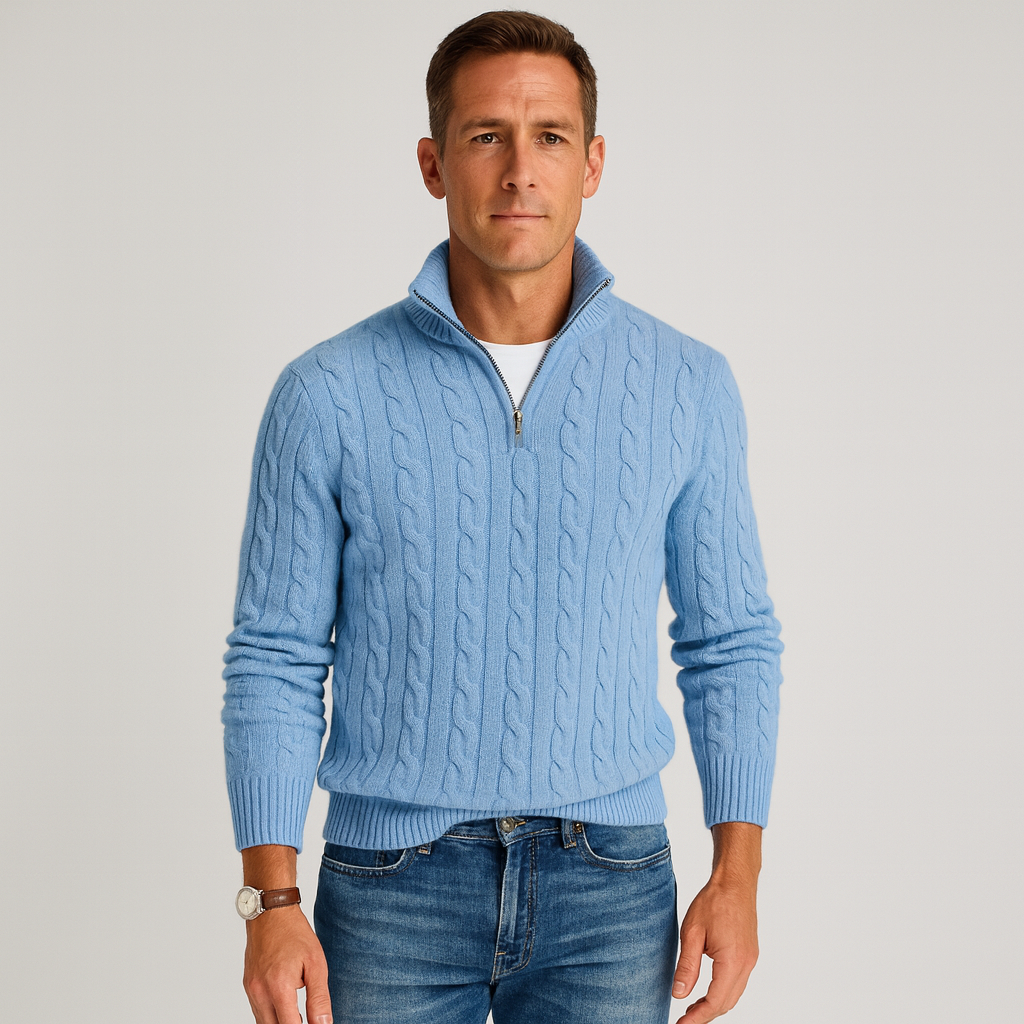 Lorenzo Bellucci | Luxuriöser Herrenpullover mit halbem Reißverschluss und hohem Kragen
