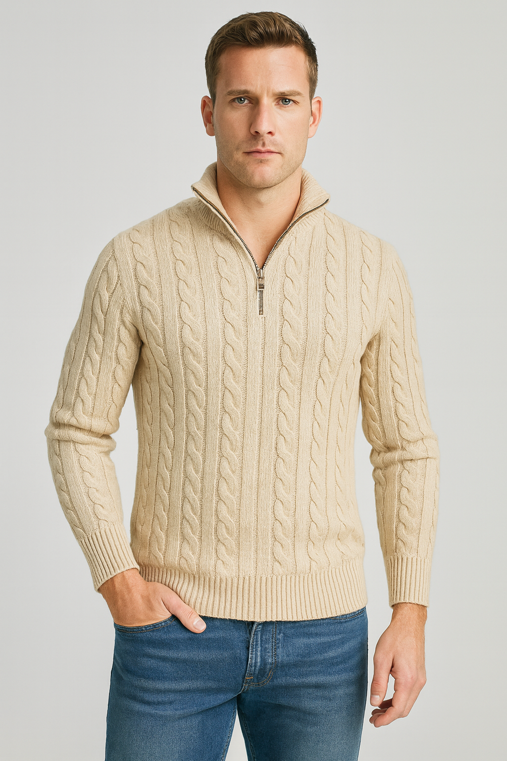 Lorenzo Bellucci | Luxuriöser Herrenpullover mit halbem Reißverschluss und hohem Kragen