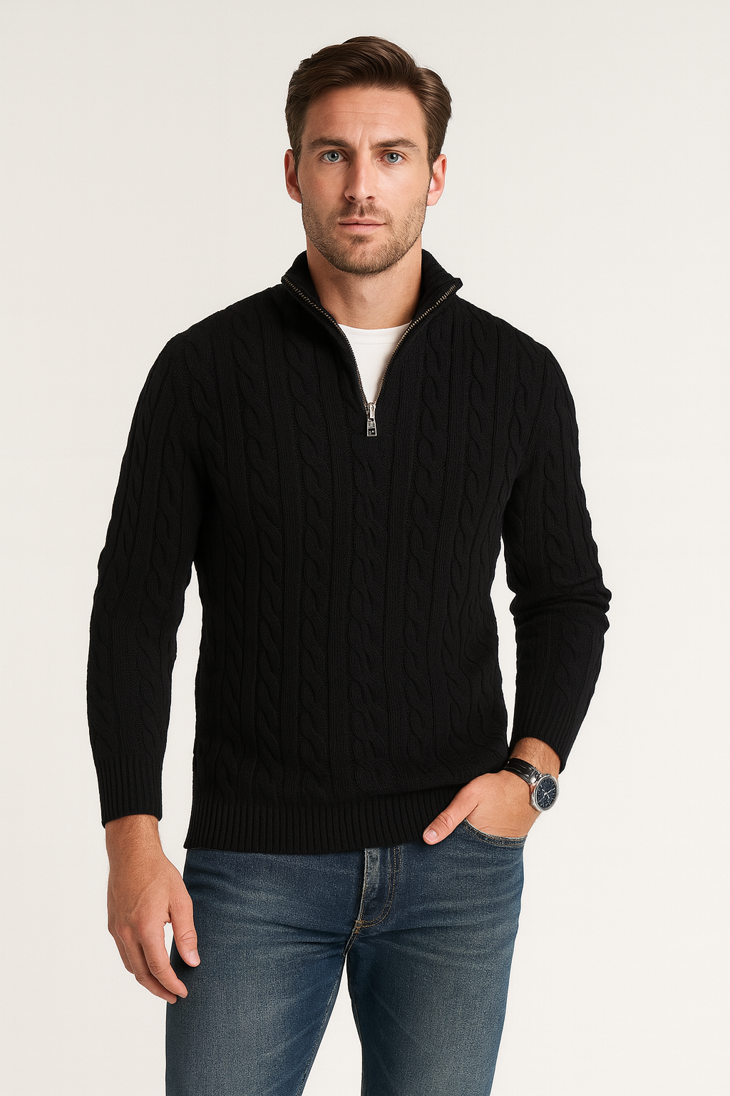 Lorenzo Bellucci | Luxurious men's sweater with half zipper and high collar