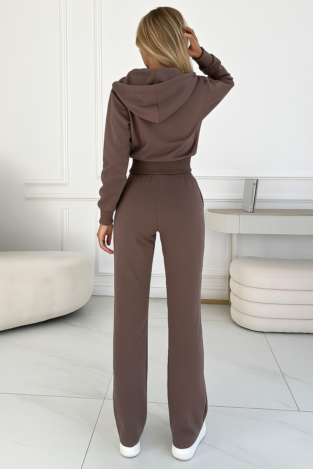Women's tracksuit with hood and zipper | Comfortable jogging suit for leisure | Two-piece set with elastic waistband
