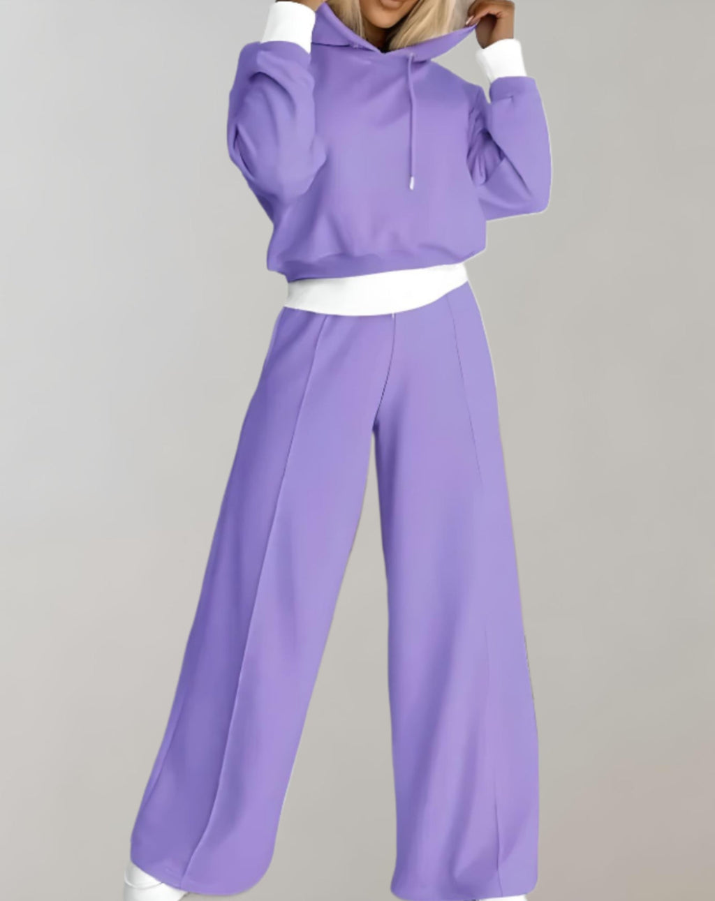 Women's Lounge Set Two-Piece with Cropped Hoodie and Wide Pants | Comfortable Homewear with High Waist Cut for Leisure