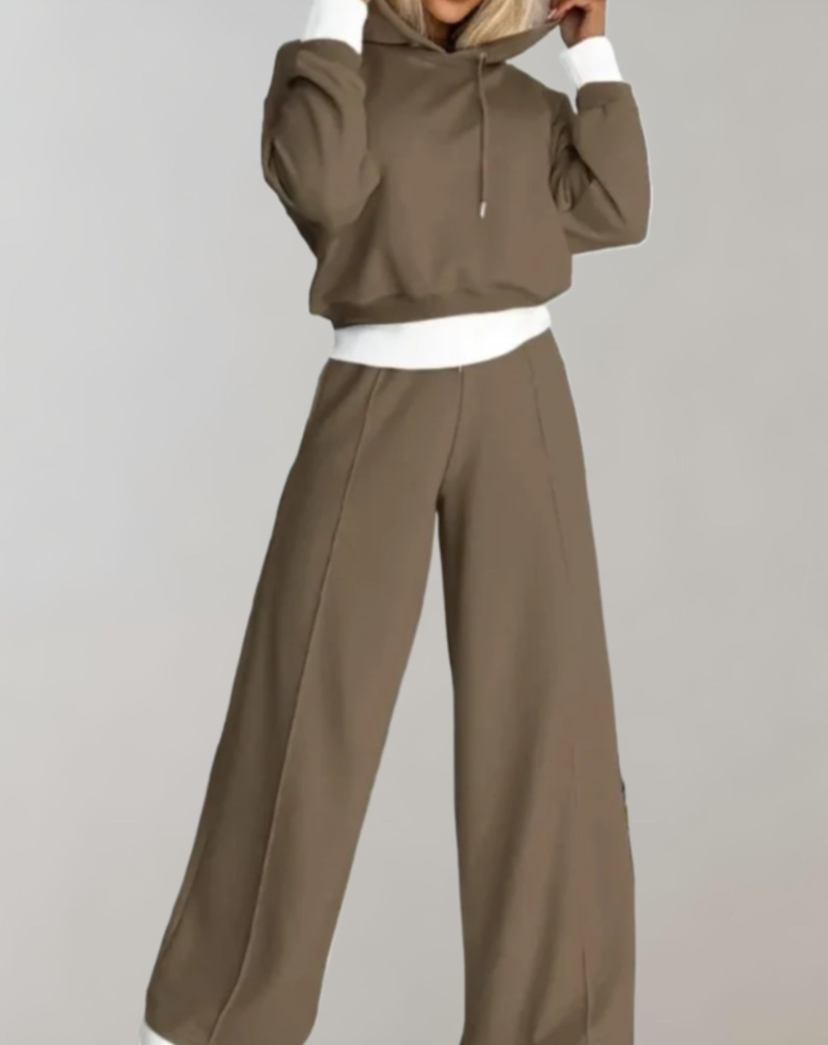 Women's Lounge Set Two-Piece with Cropped Hoodie and Wide Pants | Comfortable Homewear with High Waist Cut for Leisure