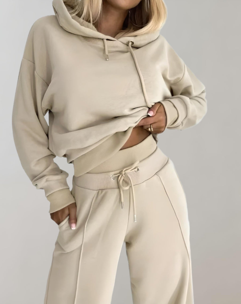 Women's Lounge Set Two-Piece with Cropped Hoodie and Wide Pants | Comfortable Homewear with High Waist Cut for Leisure