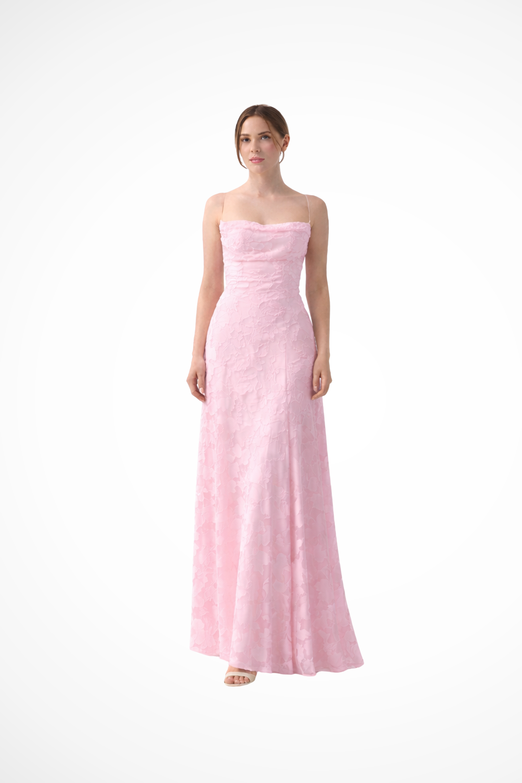 Women's Maxi Dress with Spaghetti Straps and Floral Jacquard | Backless Evening Dress with Lacing for Festive Occasions
