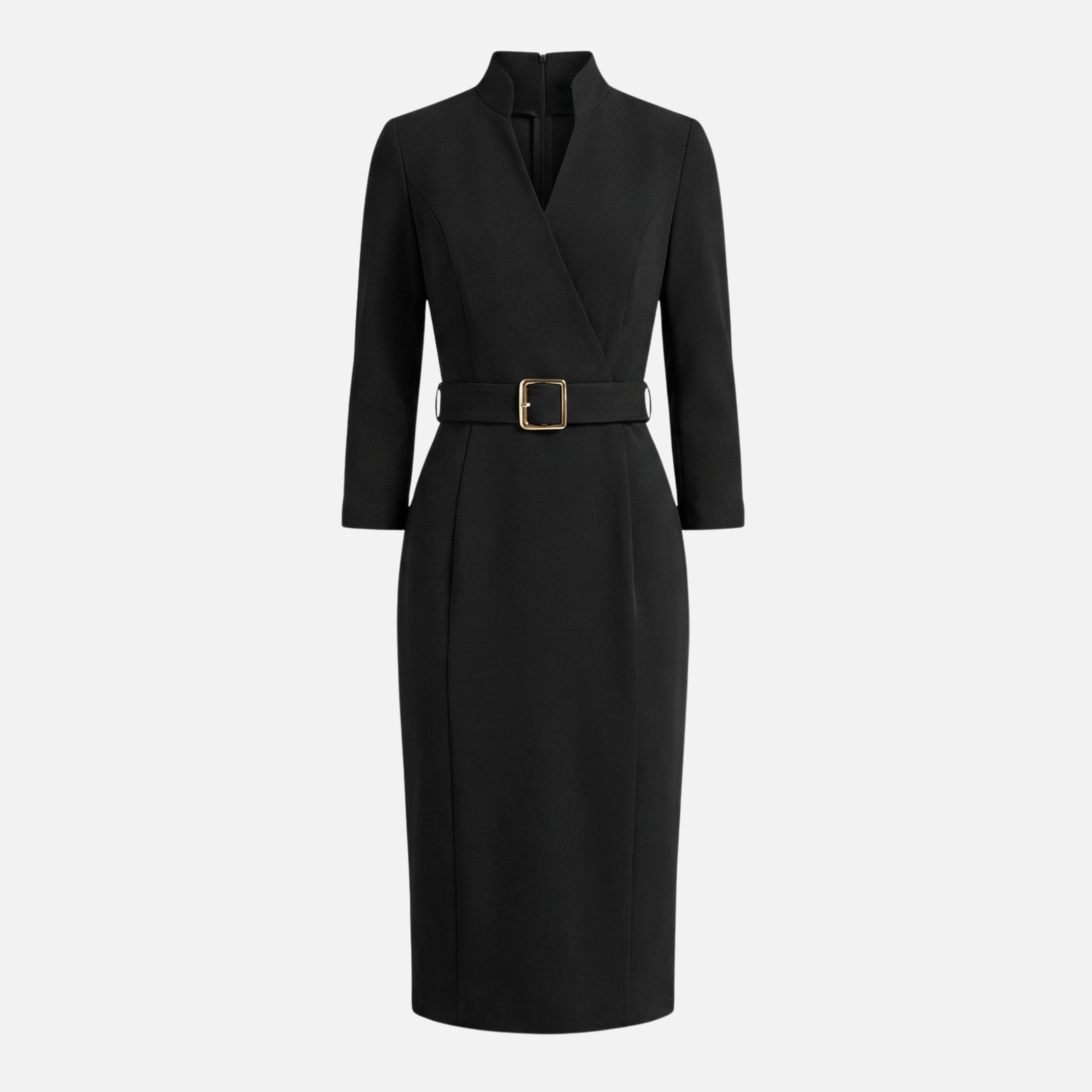 Midi-Kleid mit Wickelausschnitt und Gürtel mit quadratischer Schnalle