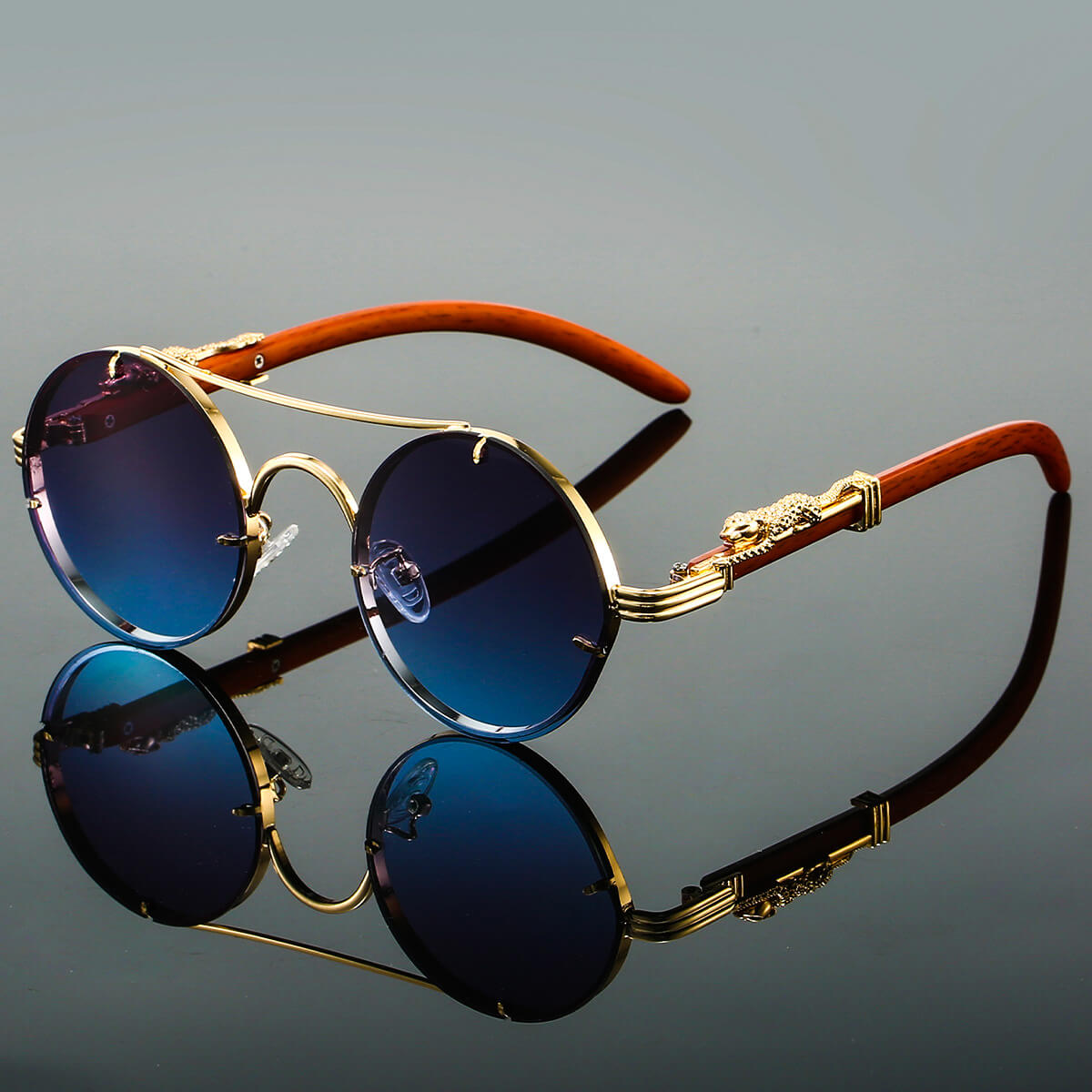 Runde Vintage-Sonnenbrille mit Doppelsteg, Metallrahmen und UV400-Gläsern