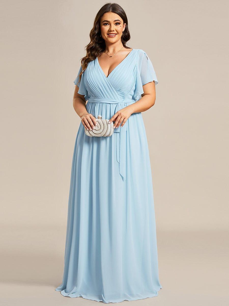 V-Neck Flutter Sleeve Floor-Length A-Line Chiffon Evening Dress #color_Sky Blue