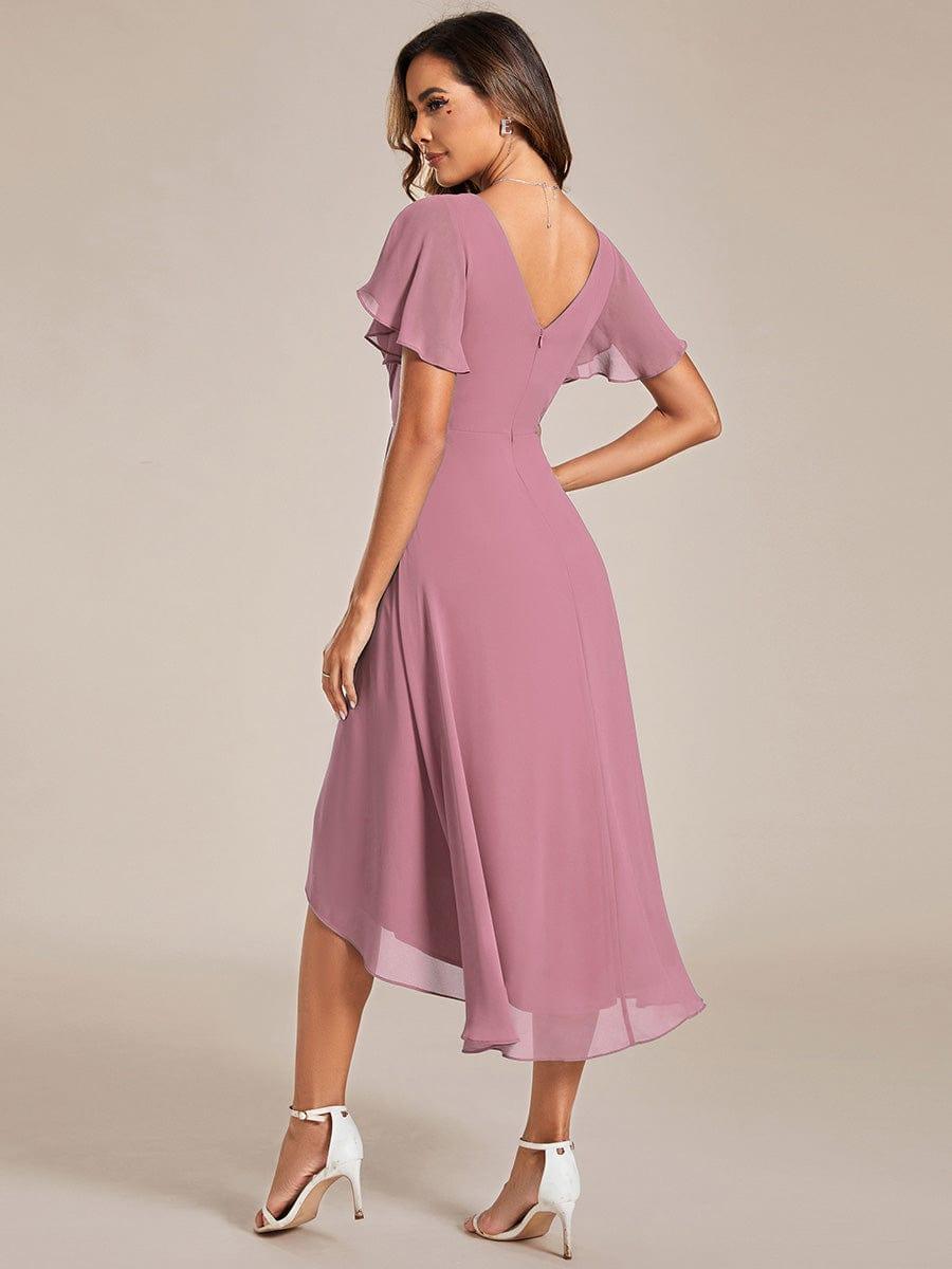 Chic V Neck High-Low Wedding Guest Dress #color_Purple Orchid