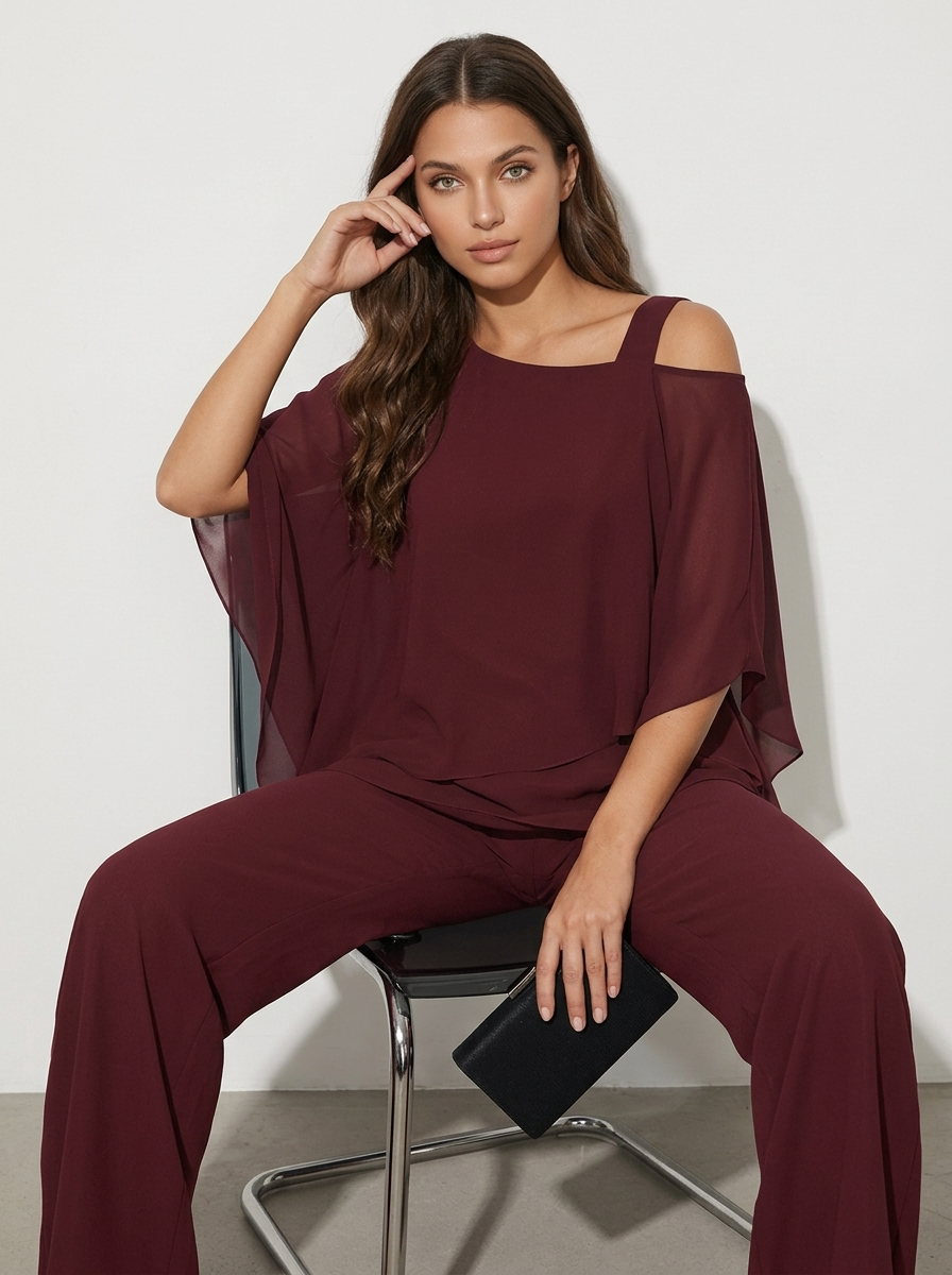 Elegantes Chiffon Set für Damen | Luftiger Zweiteiler mit fließender Passform | Ideales Outfit für festliche Anlässe