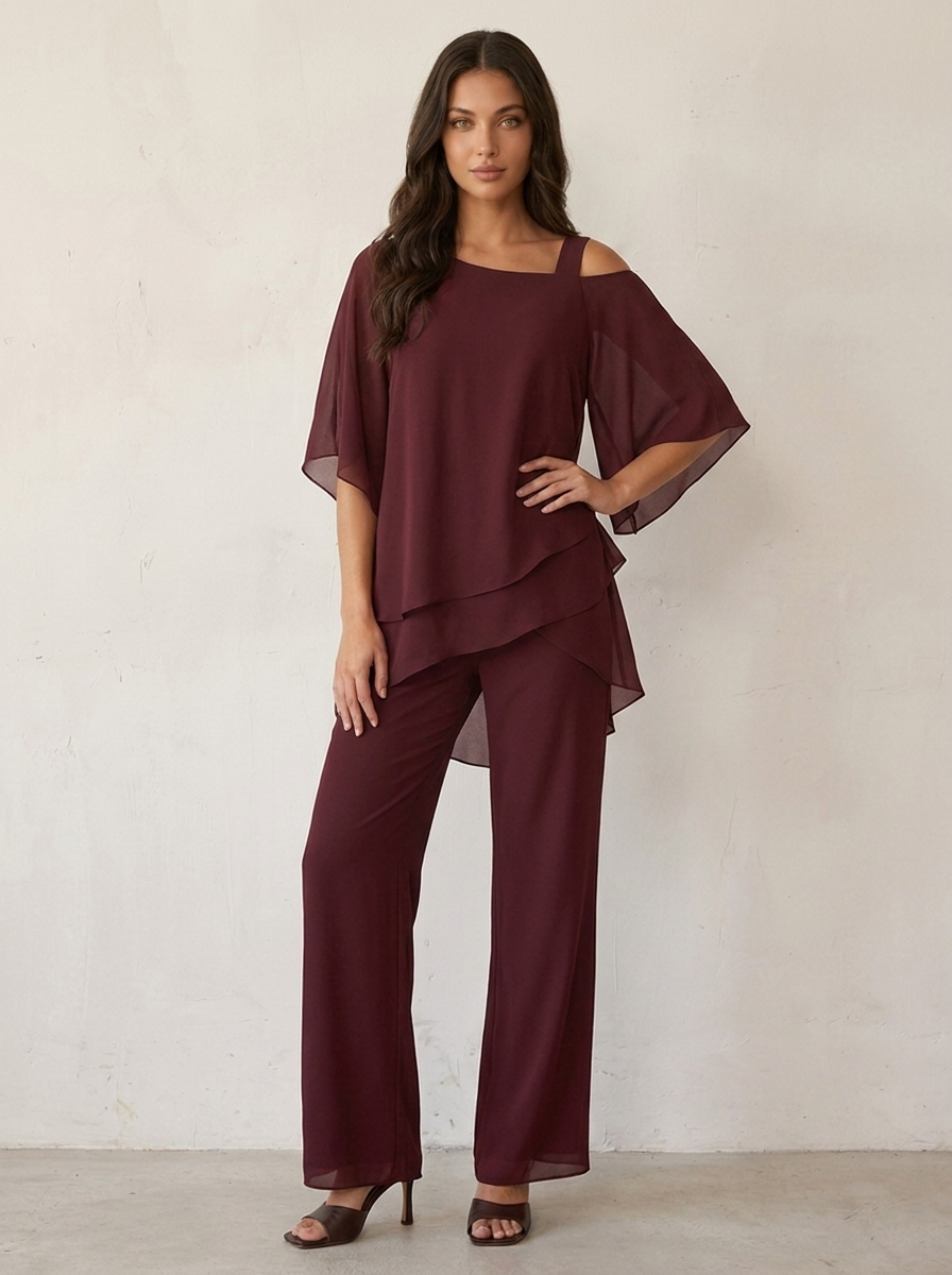 Elegantes Chiffon Set für Damen | Luftiger Zweiteiler mit fließender Passform | Ideales Outfit für festliche Anlässe