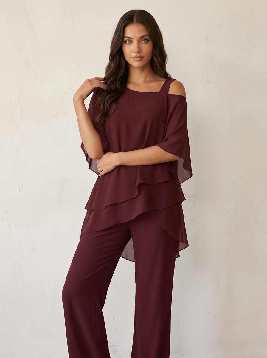 Elegantes Chiffon Set für Damen | Luftiger Zweiteiler mit fließender Passform | Ideales Outfit für festliche Anlässe