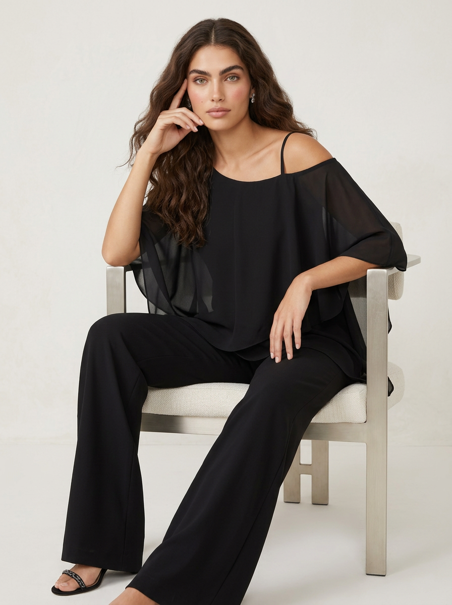 Elegantes Chiffon Set für Damen | Luftiger Zweiteiler mit fließender Passform | Ideales Outfit für festliche Anlässe