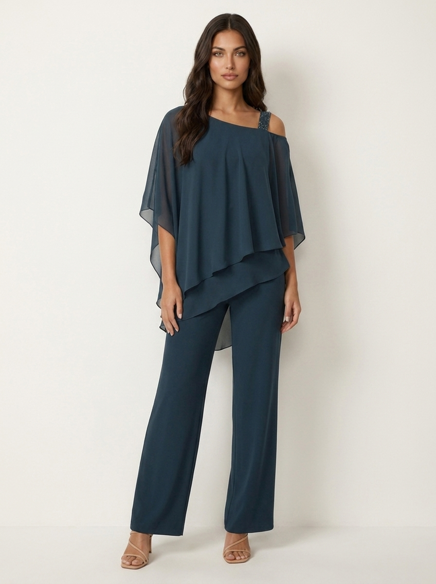 Elegantes Chiffon Set für Damen | Luftiger Zweiteiler mit fließender Passform | Ideales Outfit für festliche Anlässe
