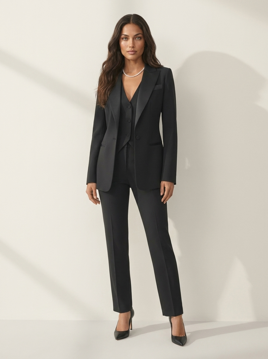 Damen Hosenanzug 3-teilig Set mit Blazer Weste und Stoffhose | Elegantes Business Outfit für Büro und Events