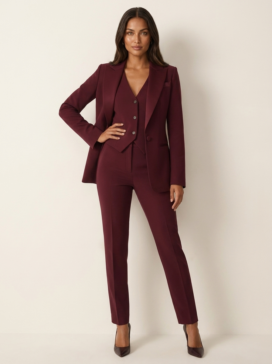 Damen Hosenanzug 3-teilig Set mit Blazer Weste und Stoffhose | Elegantes Business Outfit für Büro und Events