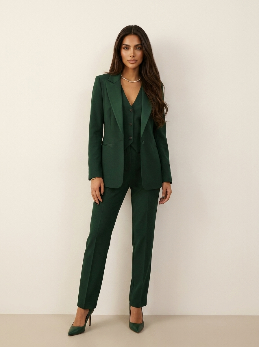 Damen Hosenanzug 3-teilig Set mit Blazer Weste und Stoffhose | Elegantes Business Outfit für Büro und Events
