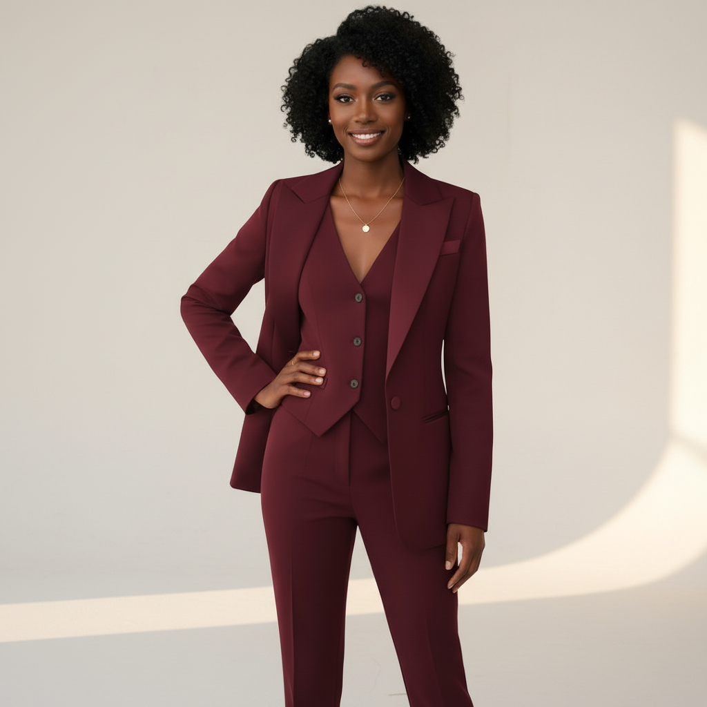 Damen Hosenanzug 3-teilig Set mit Blazer Weste und Stoffhose | Elegantes Business Outfit für Büro und Events