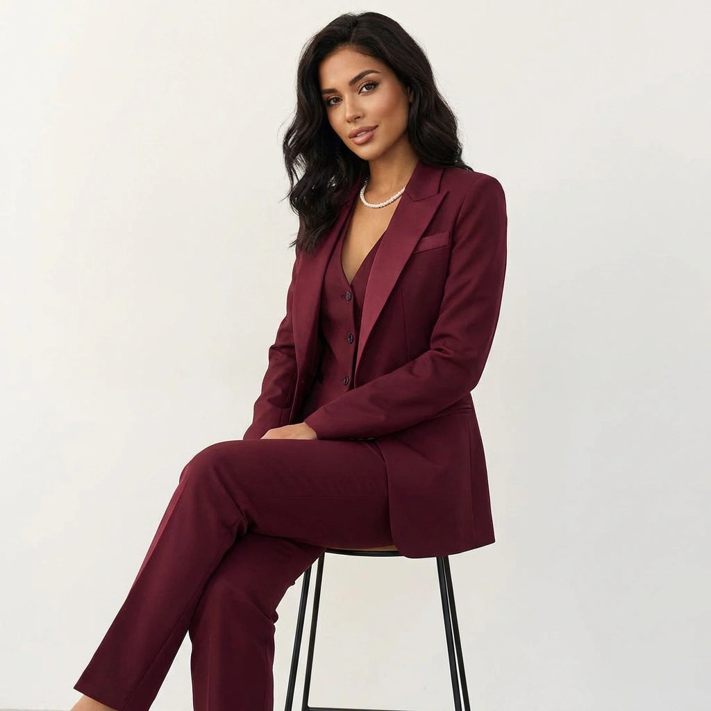 Damen Hosenanzug 3-teilig Set mit Blazer Weste und Stoffhose | Elegantes Business Outfit für Büro und Events