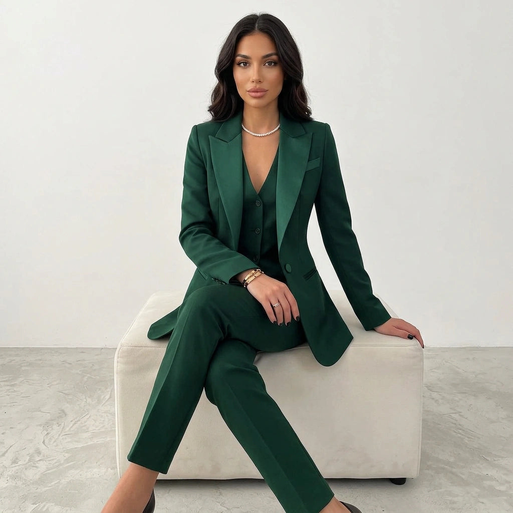 Damen Hosenanzug 3-teilig Set mit Blazer Weste und Stoffhose | Elegantes Business Outfit für Büro und Events
