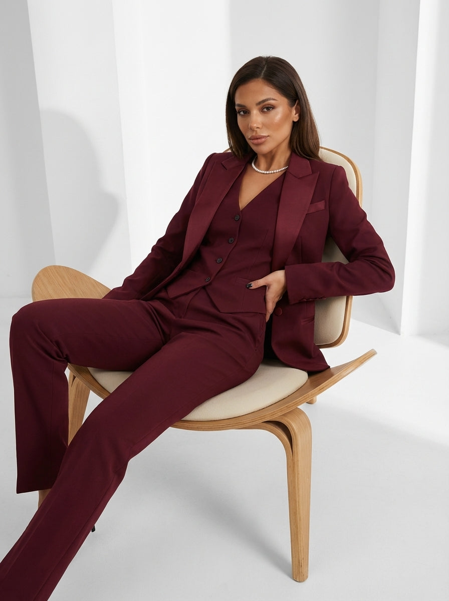 Damen Hosenanzug 3-teilig Set mit Blazer Weste und Stoffhose | Elegantes Business Outfit für Büro und Events