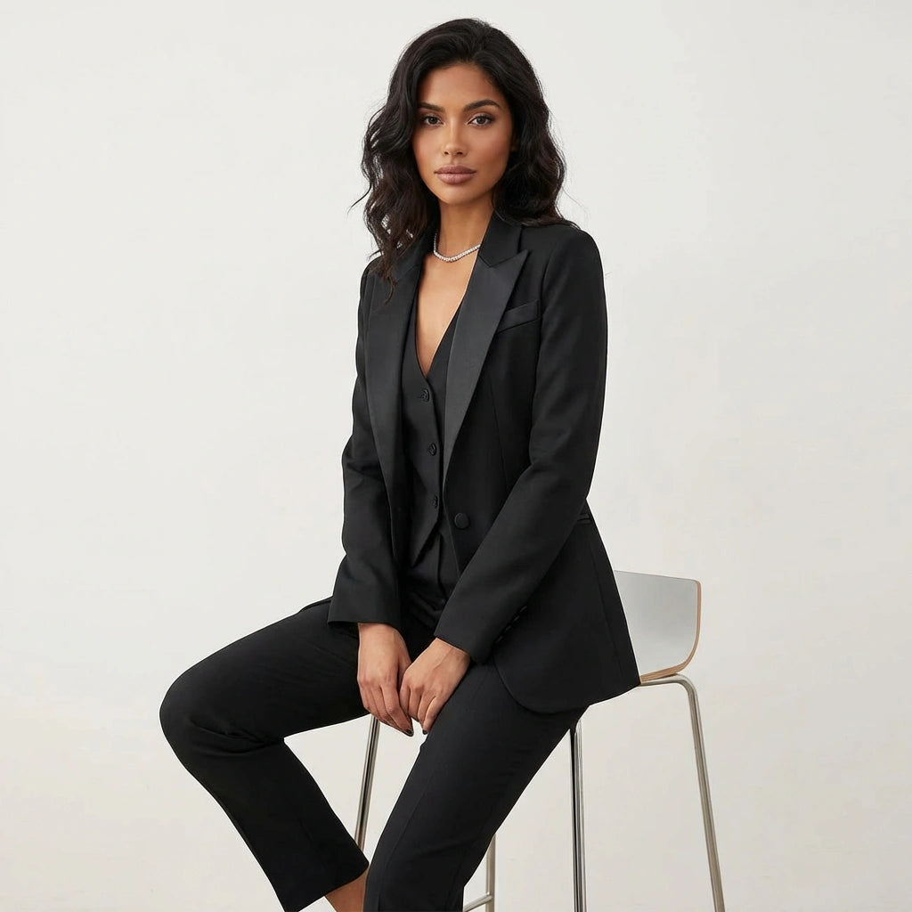 Damen Hosenanzug 3-teilig Set mit Blazer Weste und Stoffhose | Elegantes Business Outfit für Büro und Events