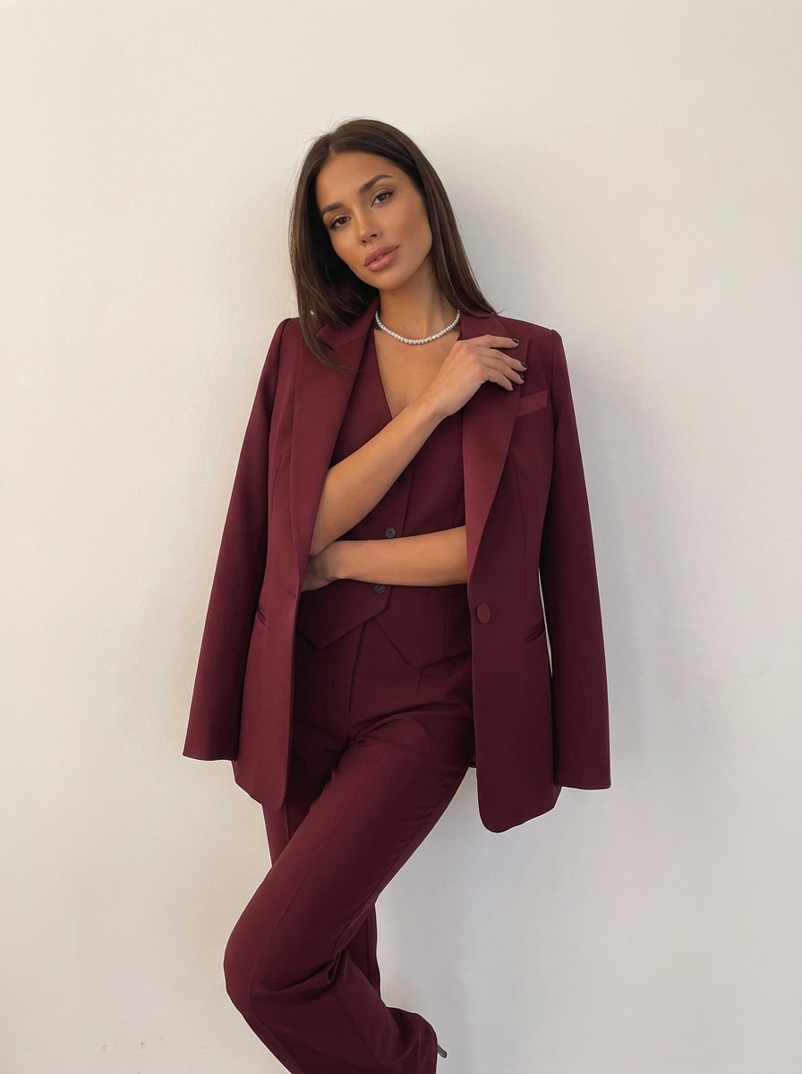 Damen Hosenanzug 3-teilig Set mit Blazer Weste und Stoffhose | Elegantes Business Outfit für Büro und Events