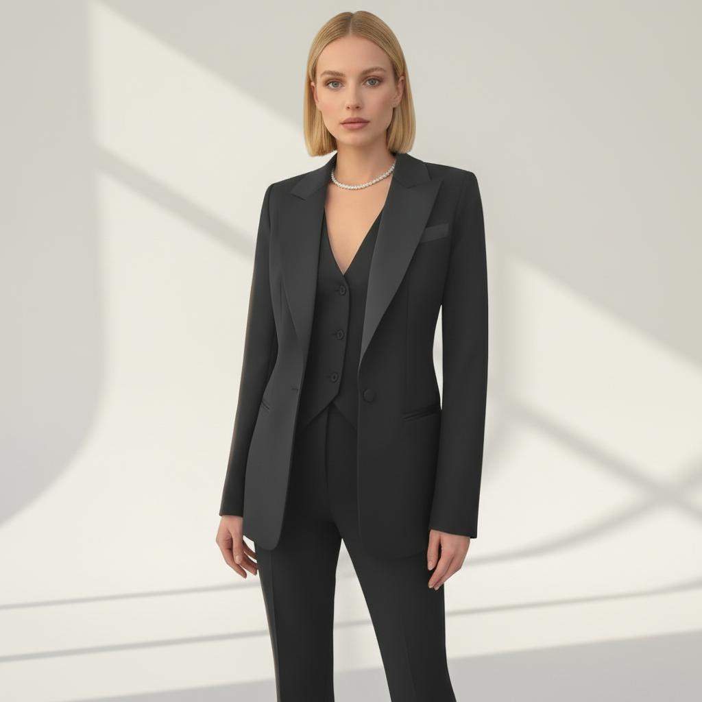 Damen Hosenanzug 3-teilig Set mit Blazer Weste und Stoffhose | Elegantes Business Outfit für Büro und Events