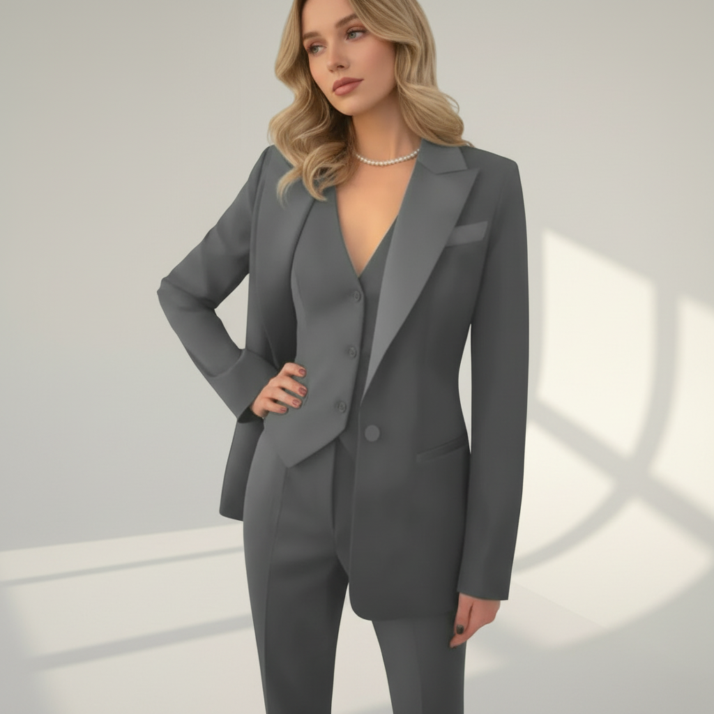 Damen Hosenanzug 3-teilig Set mit Blazer Weste und Stoffhose | Elegantes Business Outfit für Büro und Events