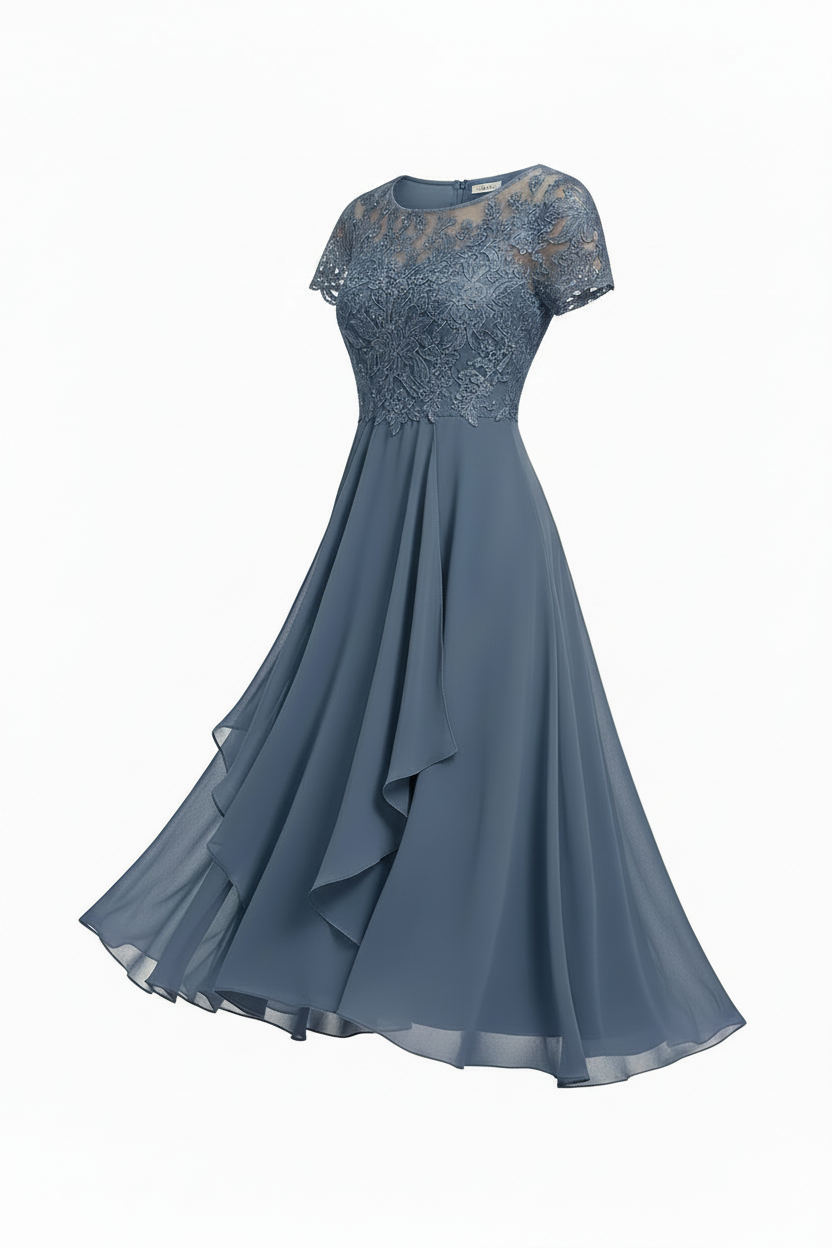 NOUVEAU RICHE Hochzeitsgastkleid Midi Mit Stickerei Elegante Silhouette Blau