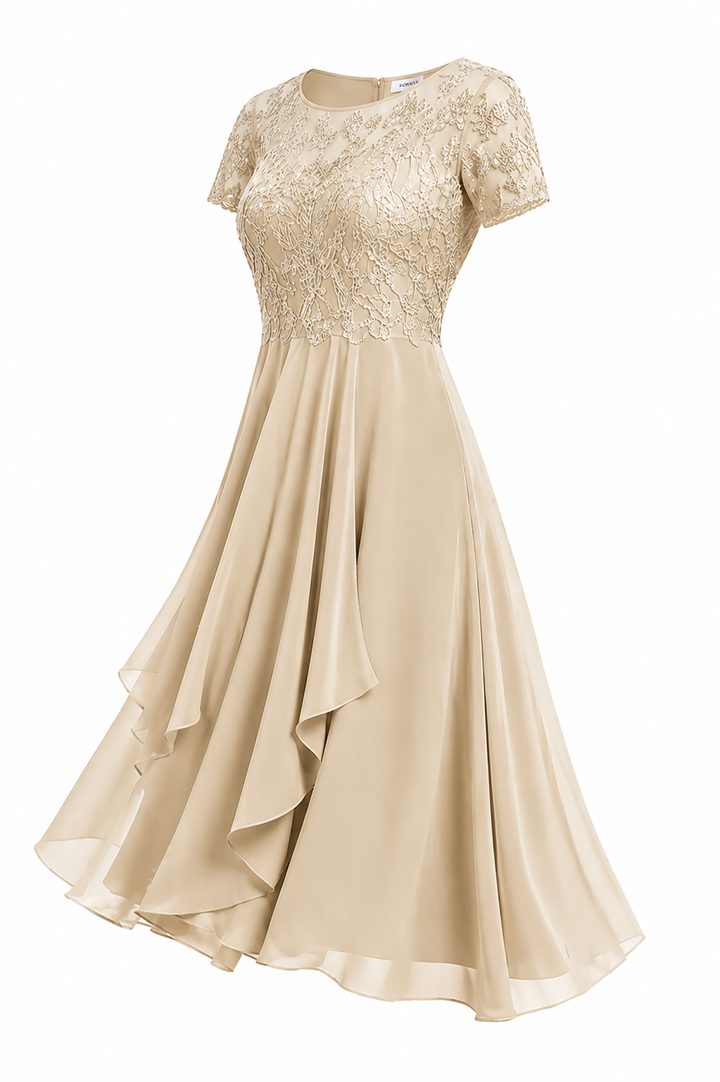 NOUVEAU RICHE Hochzeitsgastkleid Midi Mit Stickerei Elegante Silhouette Beige