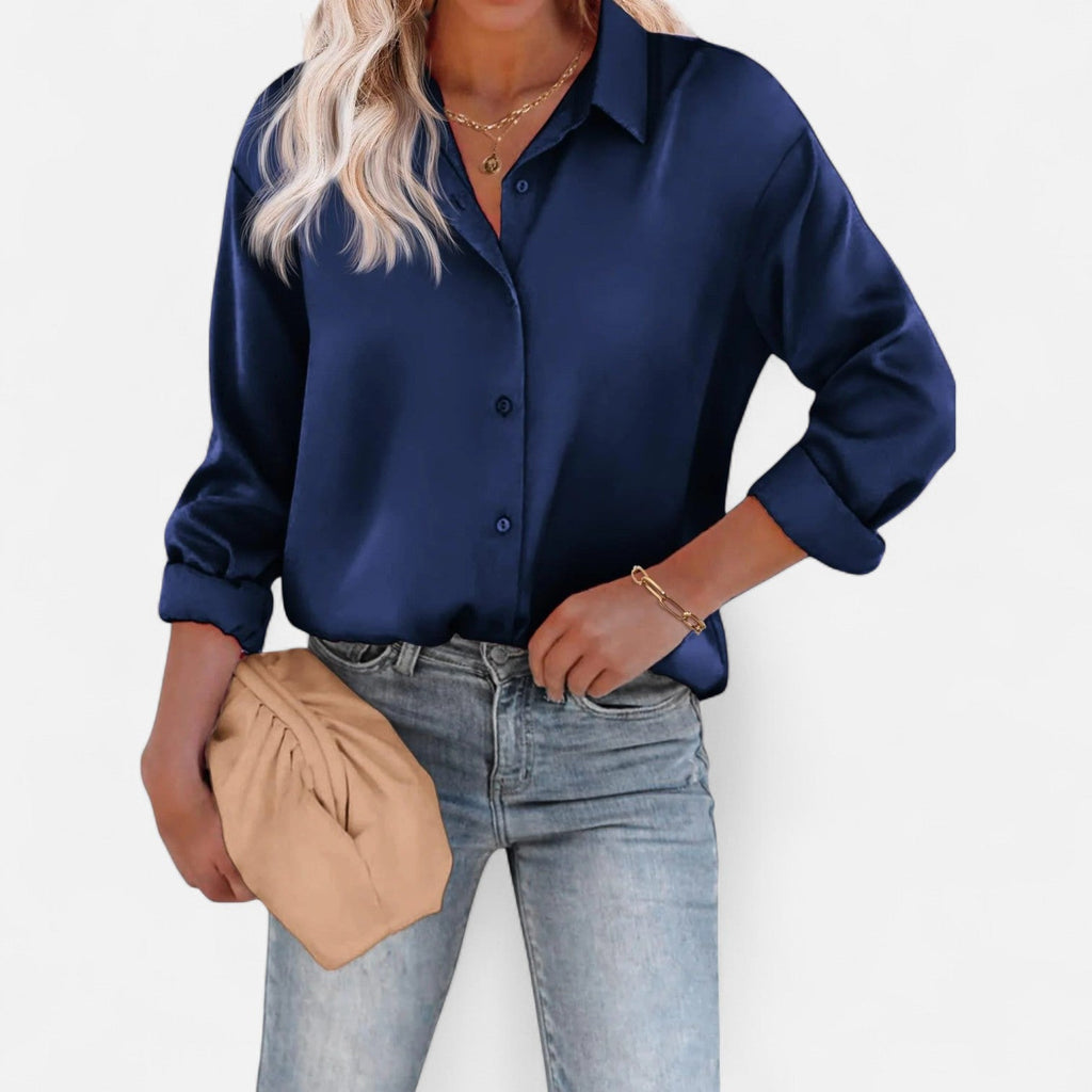 Damenbluse mit klassischem Kragen und fließender Silhouette – Zeitlose Eleganz, raffinierter Komfort