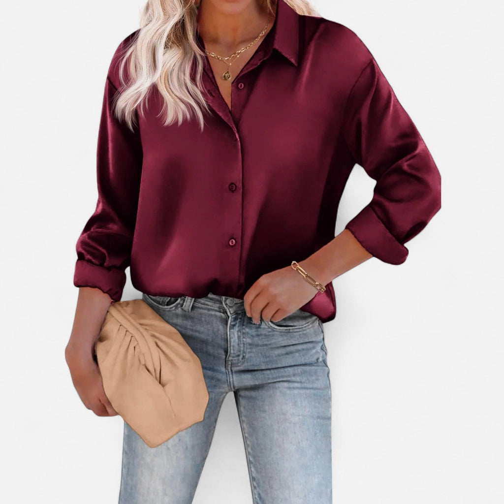 Damenbluse mit klassischem Kragen und fließender Silhouette – Zeitlose Eleganz, raffinierter Komfort