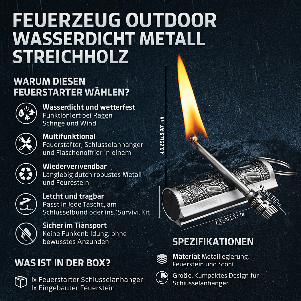 Wasserdichtes Outdoor-Feuerzeug & Metall-Streichholz